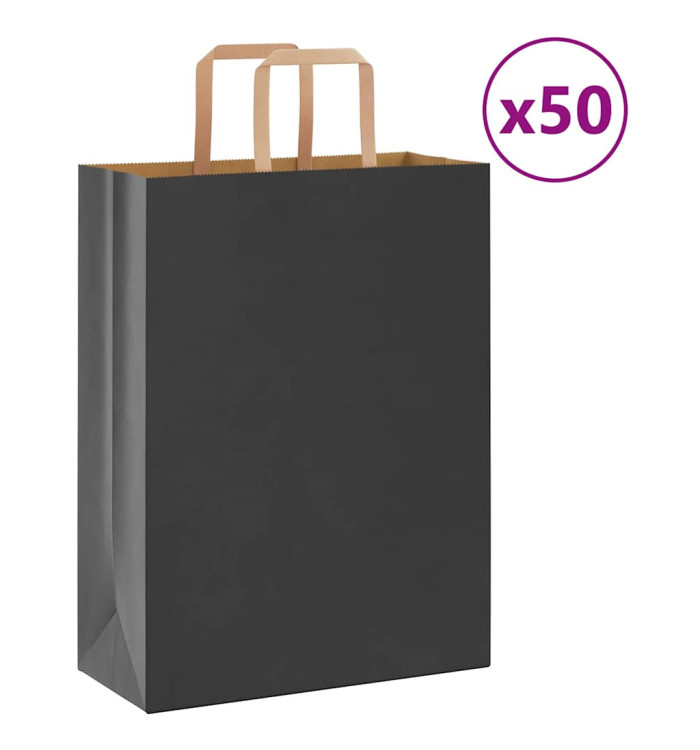 Sacs en papier 50 pcs avec poignées noir 26x12x35 cm | Mobilier & Déco