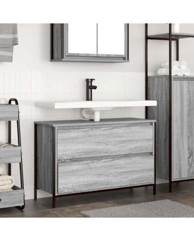 Meuble de salle de bain lavabo tiroirs sonoma gris 90x34,5x60cm | Mobilier & Déco