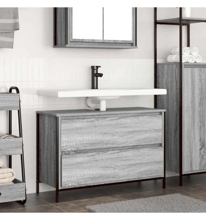Meuble de salle de bain lavabo tiroirs sonoma gris 90x34,5x60cm | Mobilier & Déco