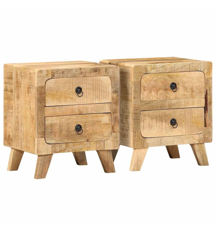 Table de chevet 2 pcs 40x32x46 cm bois massif de manguier brut | Mobilier & Déco