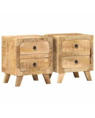 Table de chevet 2 pcs 40x32x46 cm bois massif de manguier brut | Mobilier & Déco