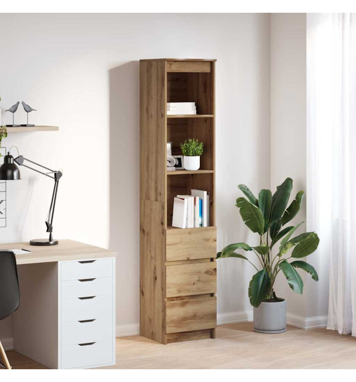 Buffet haut chêne artisanal 37,5x35x180 cm bois d'ingénierie | Mobilier & Déco