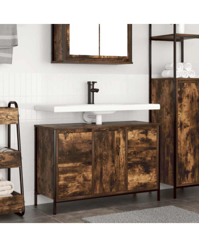 Meuble sous-vasque avec tiroirs chêne fumé 90x34,5x60 cm | Mobilier & Déco