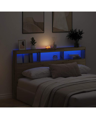 Armoire tête de lit avec LED chêne artisanal 180x17x102 cm | Mobilier & Déco