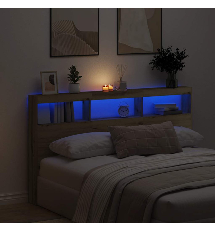 Armoire tête de lit avec LED chêne artisanal 180x17x102 cm | Mobilier & Déco
