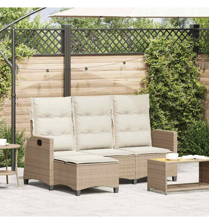 Canapé de jardin inclinable coussins forme de L beige polyrotin | Mobilier & Déco