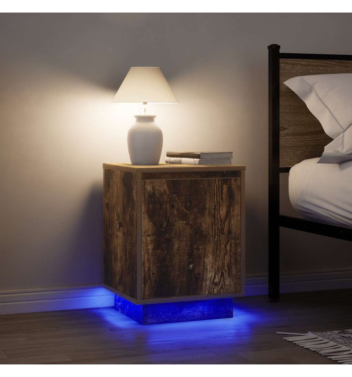 Tables de chevet avec lumières LED 2 pcs chêne fumé 38x34x50 cm | Mobilier & Déco