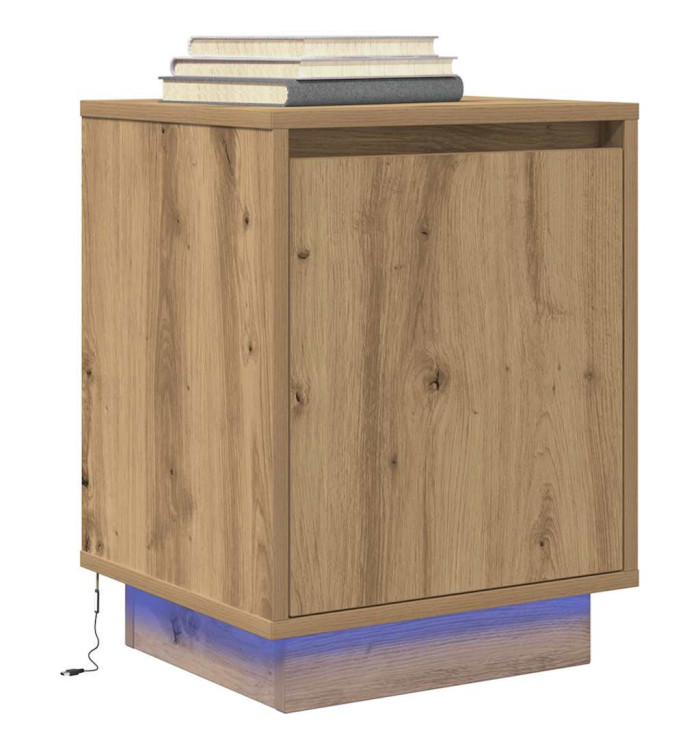 Armoire de chevet et lumières LED chêne artisanal 38x34x50 cm | Mobilier & Déco