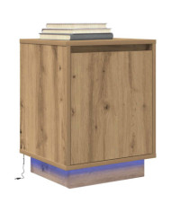 Armoire de chevet et lumières LED chêne artisanal 38x34x50 cm | Mobilier & Déco