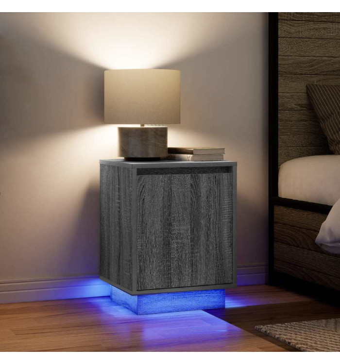 Tables de chevet avec lumières LED 2 pcs sonoma gris 38x34x50cm | Mobilier & Déco
