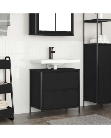 Meuble de salle de bain lavabo tiroirs chêne noir 60x34,5x60 cm | Mobilier & Déco