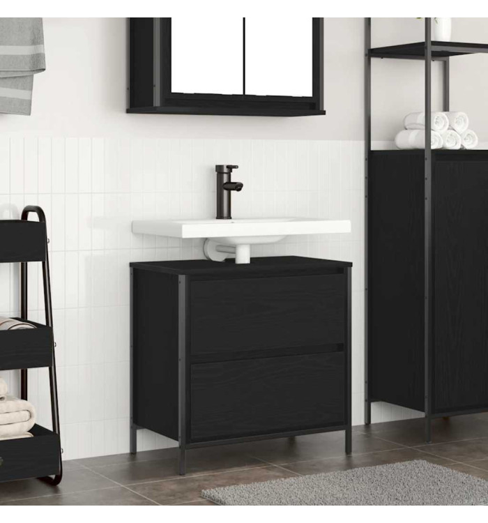 Meuble de salle de bain lavabo tiroirs chêne noir 60x34,5x60 cm | Mobilier & Déco
