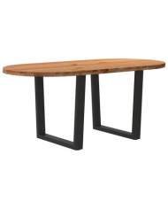 Table à manger marron clair bois de chêne massif ovale | Mobilier & Déco
