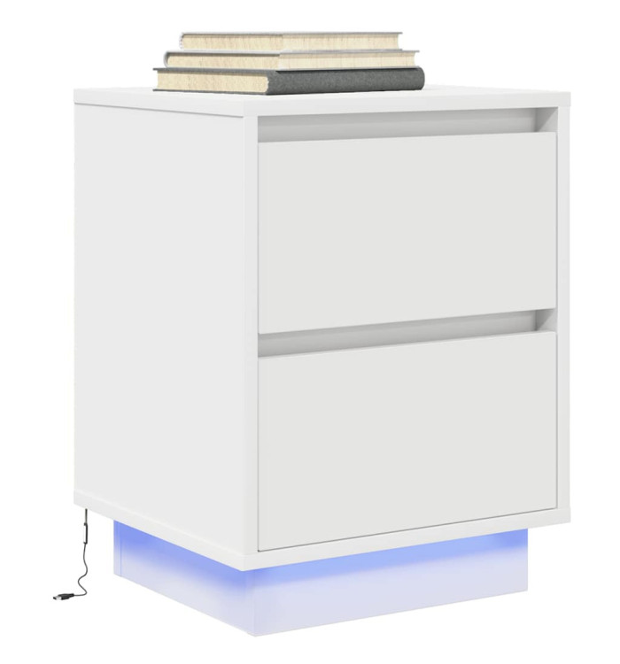 Table de chevet avec lumières LED blanc 38x34x50 cm | Mobilier & Déco
