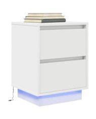 Table de chevet avec lumières LED blanc 38x34x50 cm | Mobilier & Déco