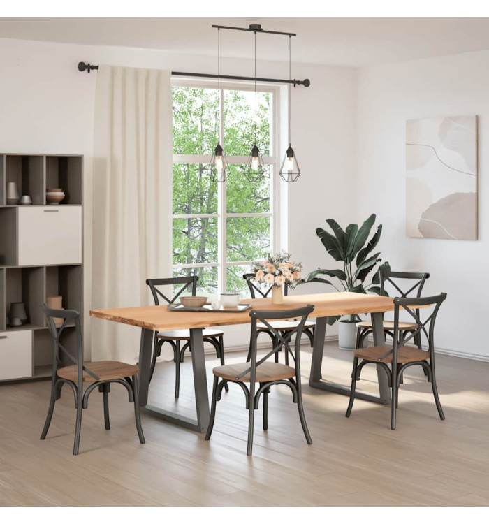Table à manger marron clair bois de chêne massif rectangulaire | Mobilier & Déco