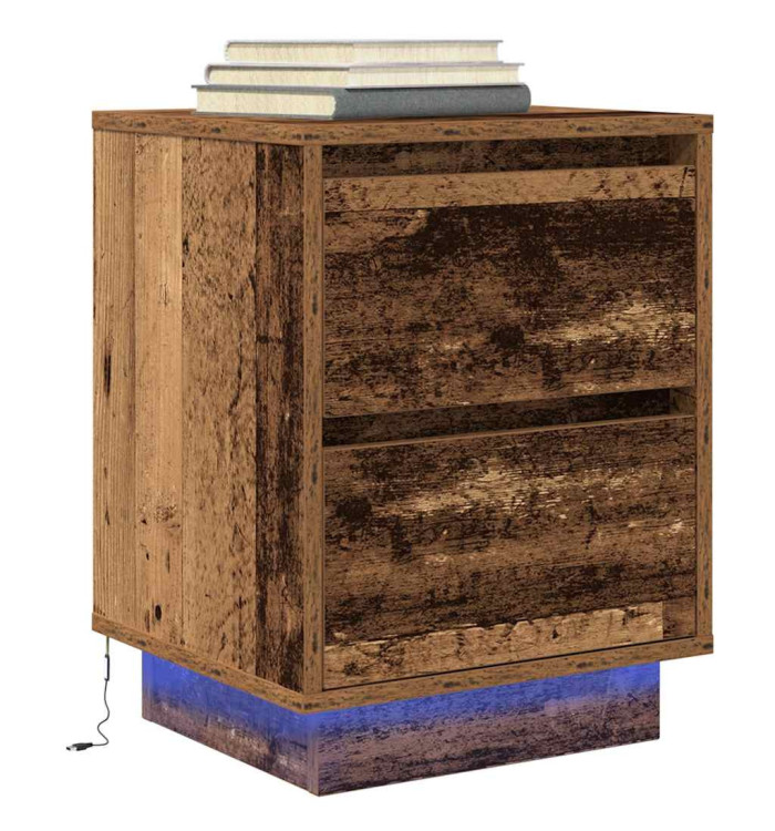 Table de chevet avec lumières LED vieux bois 38x34x50 cm | Mobilier & Déco