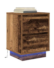 Table de chevet avec lumières LED vieux bois 38x34x50 cm | Mobilier & Déco