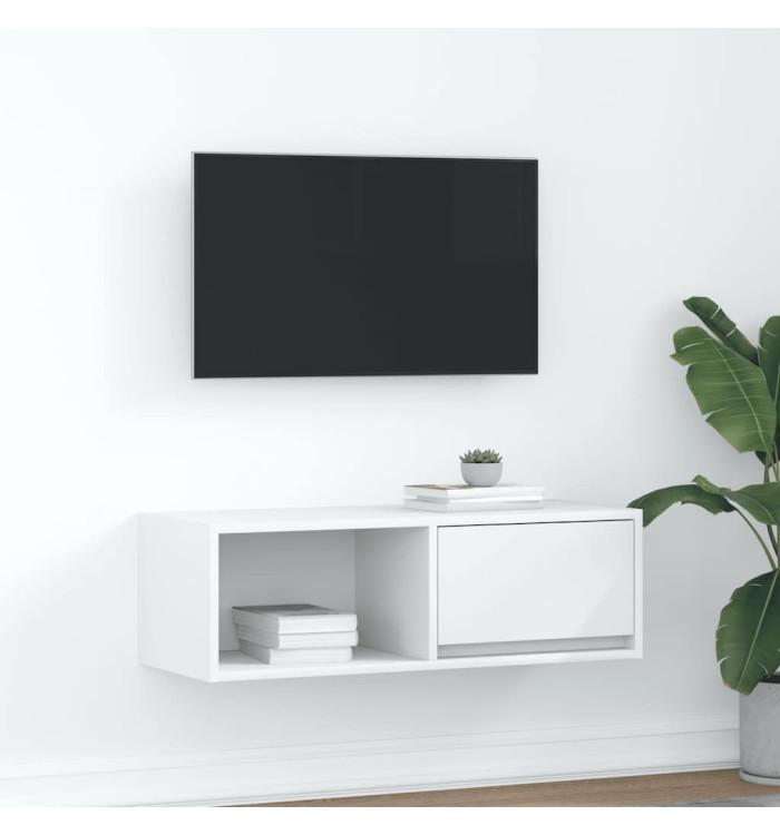 Meuble TV blanc 80x31x25,5 cm bois d'ingénierie | Mobilier & Déco