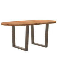 Table à manger marron clair bois de chêne massif ovale | Mobilier & Déco