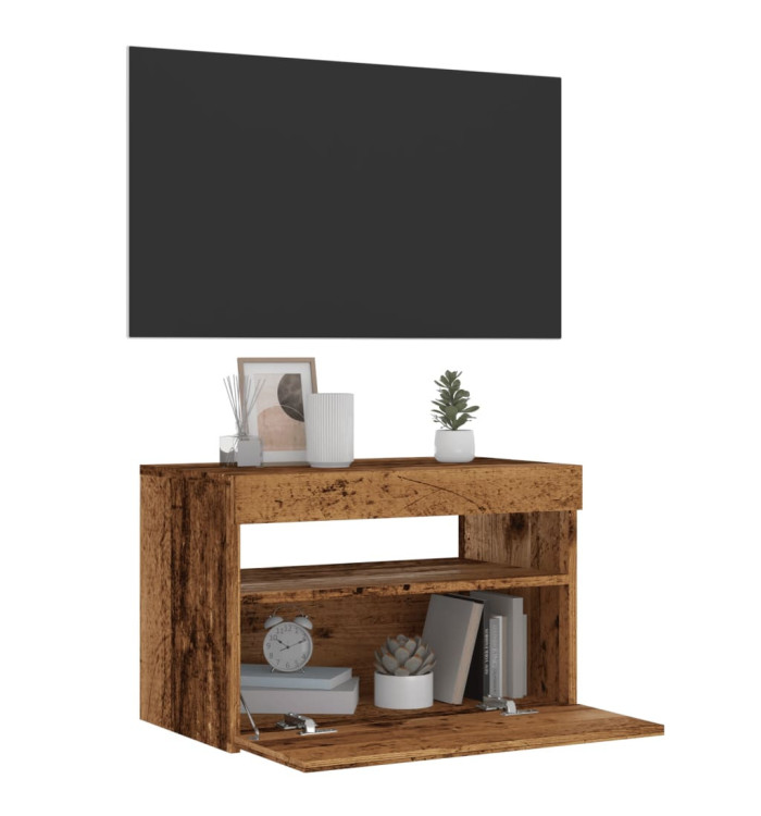 Meuble TV avec lumières LED vieux bois bois d'ingénierie | Mobilier & Déco