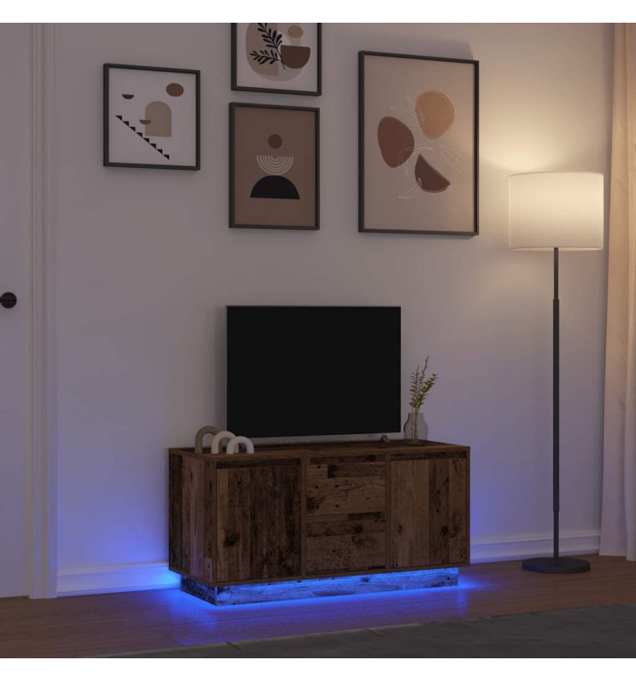 Meuble TV avec éclairage LED vieux bois 100x41x50 cm | Mobilier & Déco