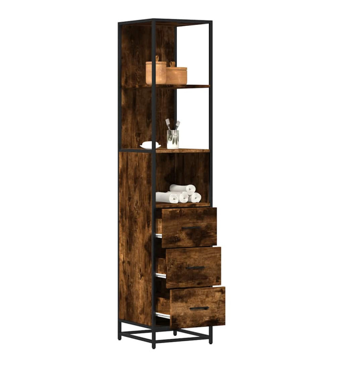 Armoire de salle de bain chêne fumé 35x37,5x166 cm | Mobilier & Déco