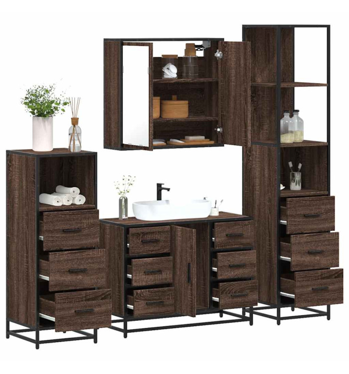 Ensemble de meubles de salle de bain 4 pcs chêne marron | Mobilier & Déco
