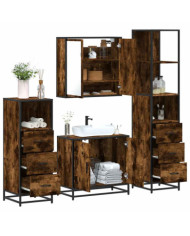 Ensemble meubles salle de bain 4 pcs chêne fumé bois ingénierie | Mobilier & Déco