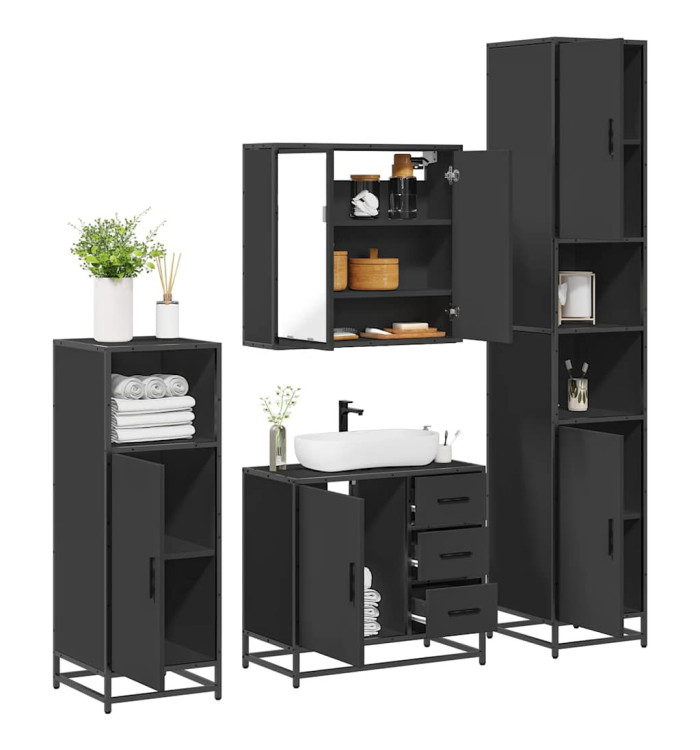 Ensemble de meubles salle de bain 4 pcs noir bois d'ingénierie | Mobilier & Déco