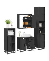 Ensemble de meubles salle de bain 4 pcs noir bois d'ingénierie | Mobilier & Déco