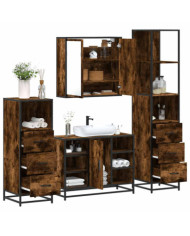 Ensemble meubles salle de bain 4 pcs chêne fumé bois ingénierie | Mobilier & Déco