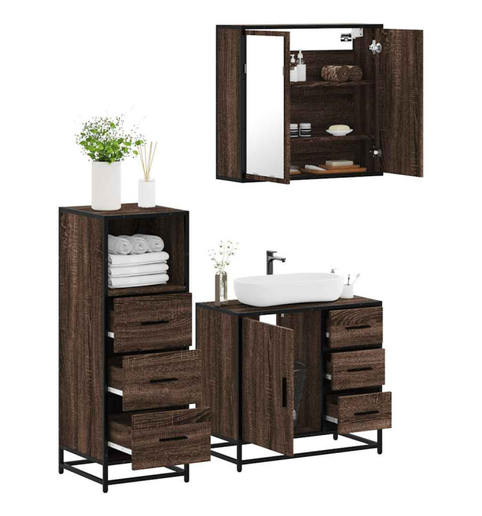 Ensemble de meubles de salle de bain 3 pcs Chêne marron | Mobilier & Déco