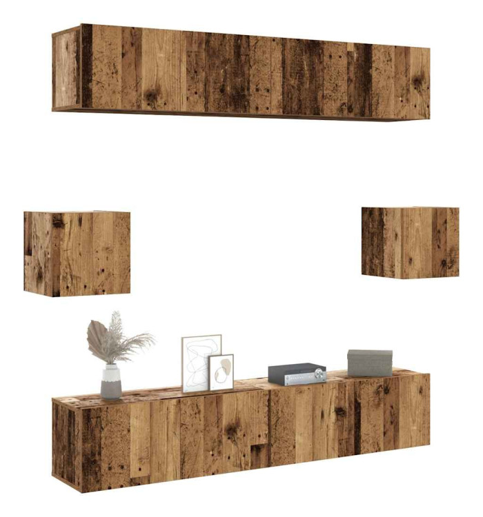 Ensemble de meuble TV mural 6 pcs vieux bois bois d'ingénierie | Mobilier & Déco