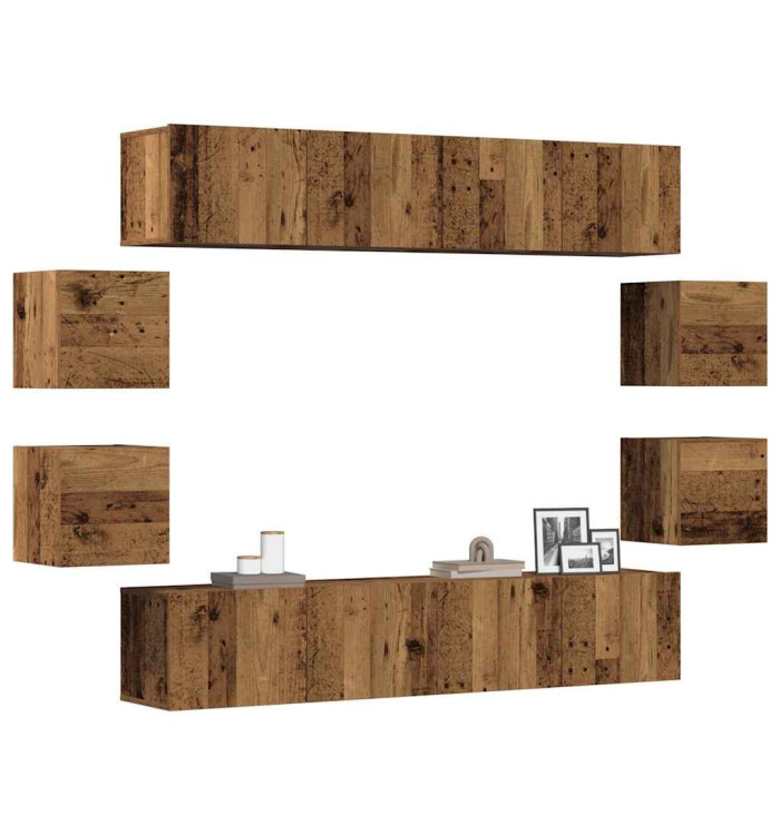 Ensemble de meuble TV mural 8 pcs vieux bois bois d'ingénierie | Mobilier & Déco