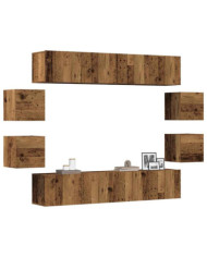 Ensemble de meuble TV mural 8 pcs vieux bois bois d'ingénierie | Mobilier & Déco
