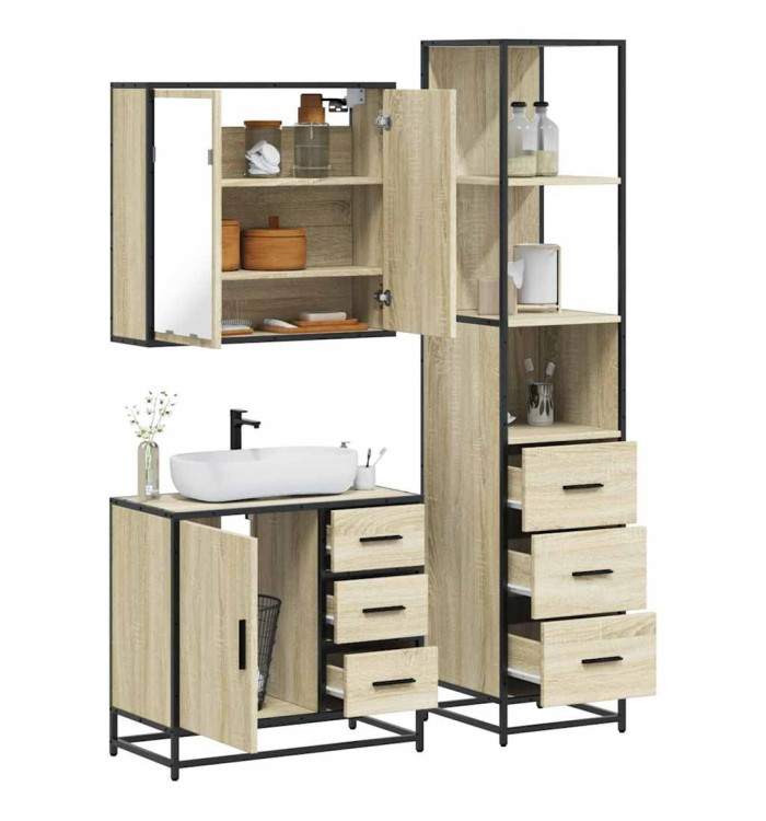 Ensemble de meubles de salle de bain 3 pcs chêne sonoma | Mobilier & Déco