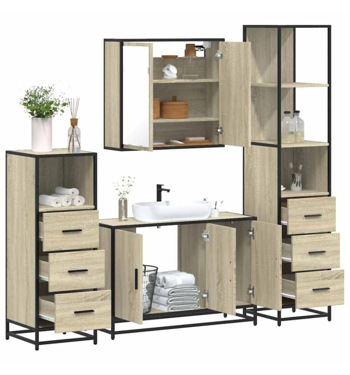 Ensemble de meubles de salle de bain 4 pcs chêne sonoma | Mobilier & Déco