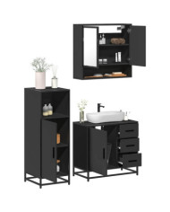 Ensemble de meubles salle de bain 3 pcs noir bois d'ingénierie | Mobilier & Déco