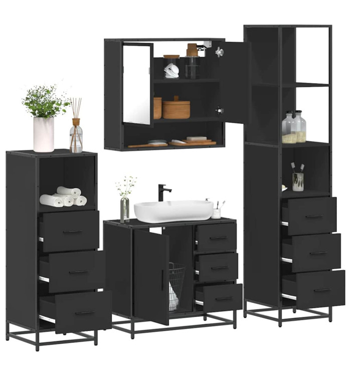 Ensemble de meubles salle de bain 4 pcs noir bois d'ingénierie | Mobilier & Déco