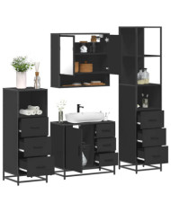 Ensemble de meubles salle de bain 4 pcs noir bois d'ingénierie | Mobilier & Déco