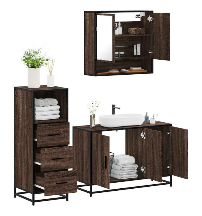 Ensemble de meubles de salle de bain 3 pcs Chêne marron | Mobilier & Déco