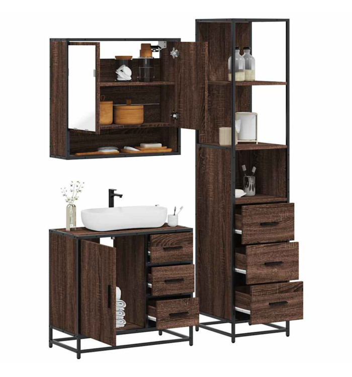 Ensemble de meubles de salle de bain 3 pcs Chêne marron | Mobilier & Déco