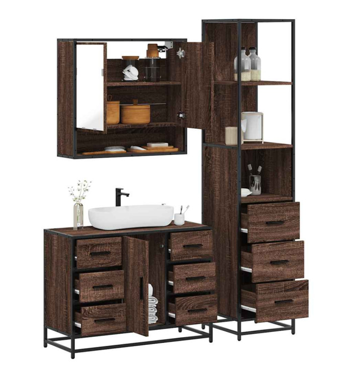 Ensemble de meubles de salle de bain 3 pcs Chêne marron | Mobilier & Déco