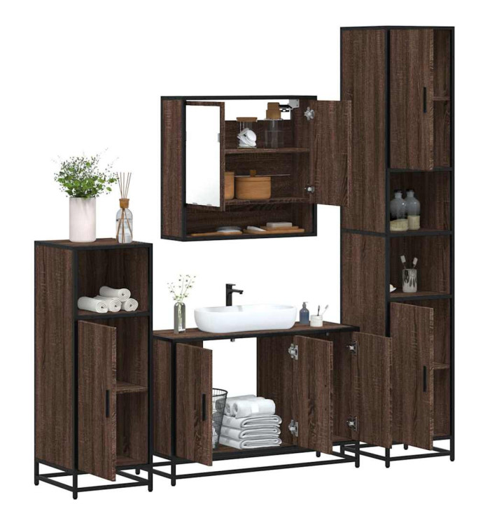 Ensemble de meubles de salle de bain 4 pcs chêne marron | Mobilier & Déco
