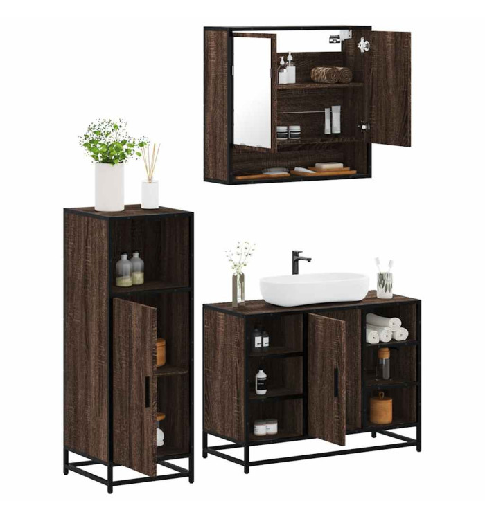 Ensemble de meubles de salle de bain 3 pcs Chêne marron | Mobilier & Déco