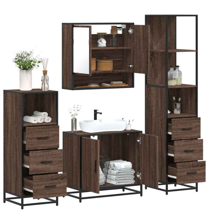 Ensemble de meubles de salle de bain 4 pcs chêne marron | Mobilier & Déco