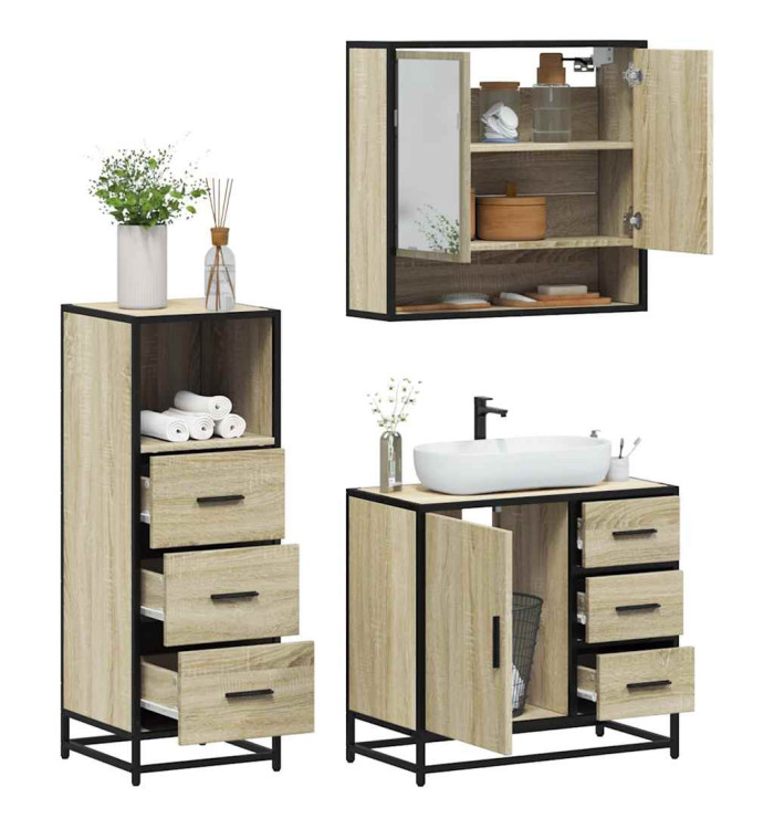 Ensemble de meubles de salle de bain 3 pcs chêne sonoma | Mobilier & Déco