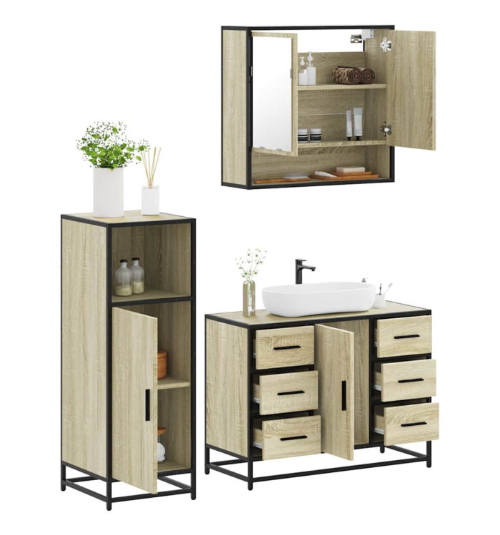 Ensemble de meubles de salle de bain 3 pcs chêne sonoma | Mobilier & Déco