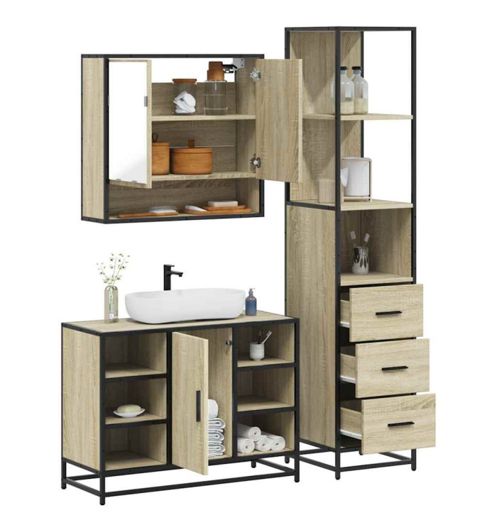 Ensemble de meubles de salle de bain 3 pcs chêne sonoma | Mobilier & Déco